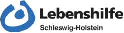 Logo mit blauem Kreis und Punkt und schwarzem Schriftzug 'Lebenshilfe Schleswig-Holstein'