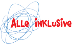 Logo mit blauen Kreisen und rotem Schriftzug "Alle inklusive"